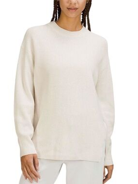 Lululemon Merino Wool-Blend Ribbed Crewneck Sweater White Opal Sz 10 / L